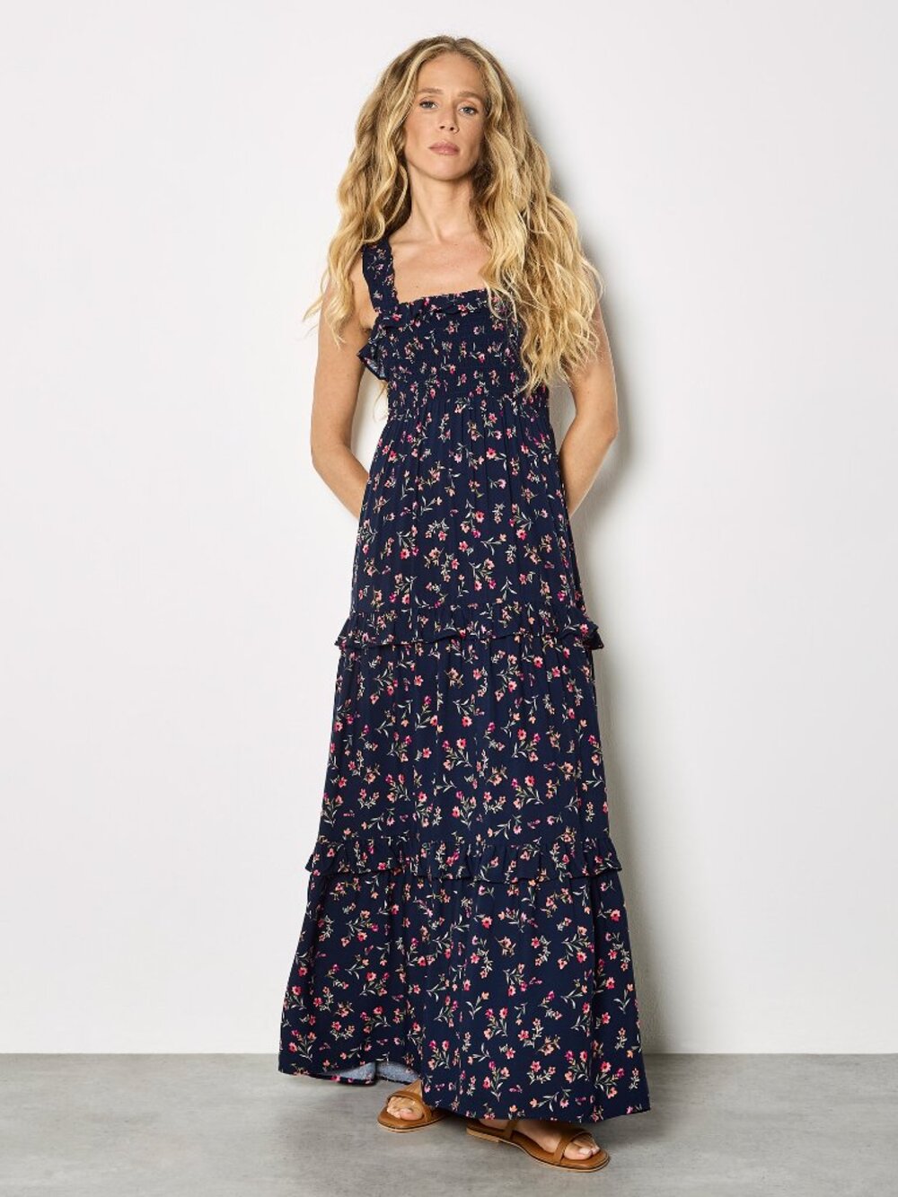 Floral Smocked Dress with Flutter Bustline